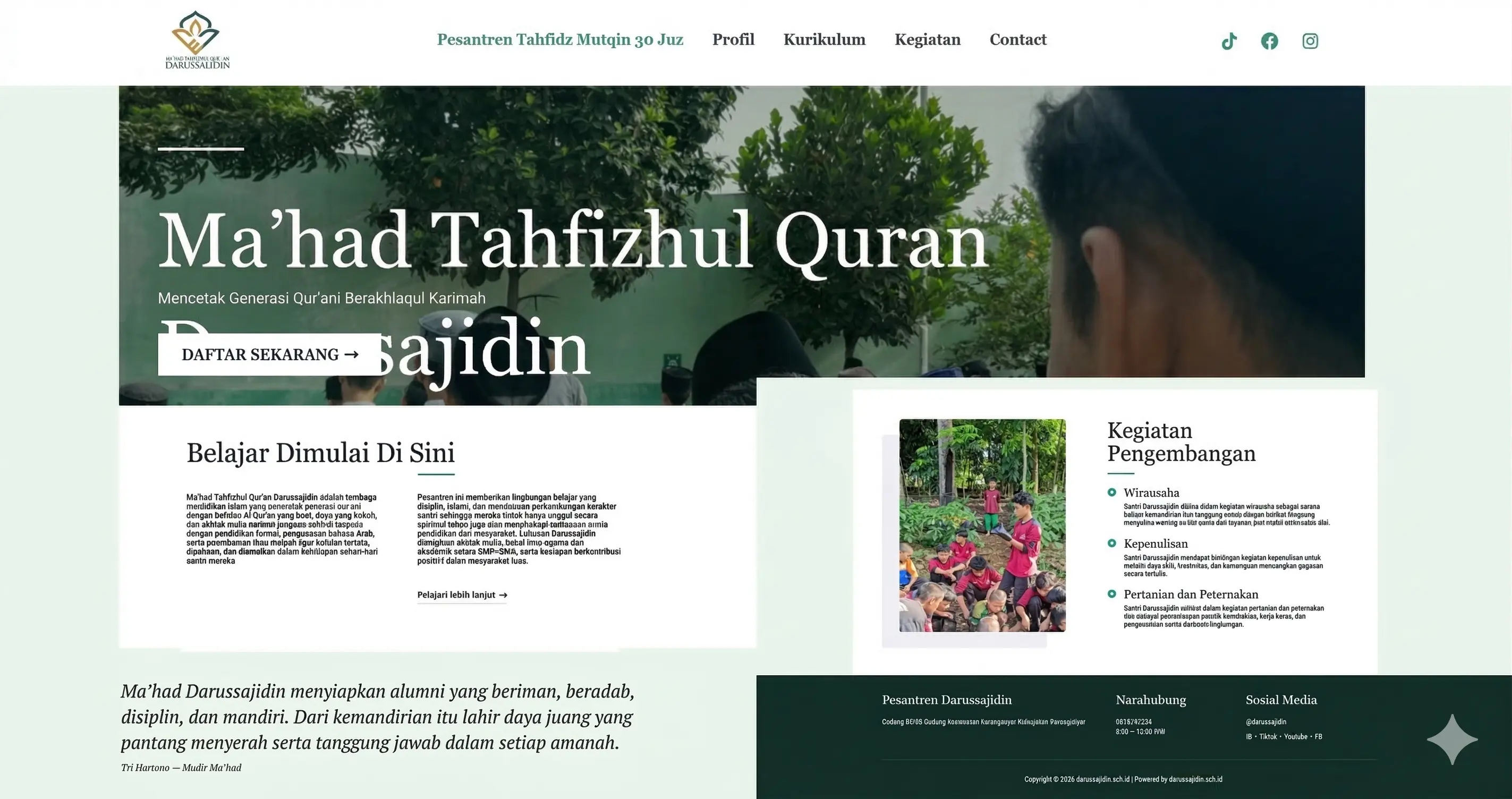 Desain Web Ma'had Tahfizhul Qur'an Darussajidin
